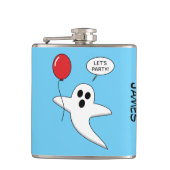 Cute Cartoon Ghost with Red Balloon | Add Name Flachmann (Vorderseite)
