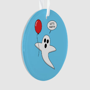 Cute Cartoon Ghost with Red Balloon Ornament