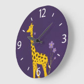 Cute Cartoon Giraffe Flowers Purple Große Wanduhr (Winkel)