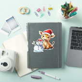 Cute Cartoon Giraffe with Santa Hat & Snowman Clas Aufkleber (iPad Hülle)