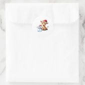 Cute Cartoon Giraffe with Santa Hat & Snowman Clas Runder Aufkleber (Tasche)