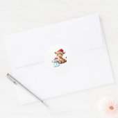 Cute Cartoon Giraffe with Santa Hat & Snowman Clas Runder Aufkleber (Umschlag)