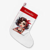 Cute Cartoon Glam Woman Rose Tattoos Pop Art Kleiner Weihnachtsstrumpf (Vorderansicht (hängend))