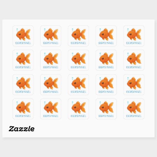 Cute Cartoon Goldfish Custom Name Quadratischer Aufkleber (Blatt)