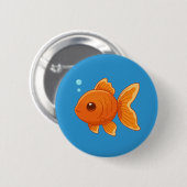 Cute Cartoon Goldfish on Blue Button (Vorne & Hinten)