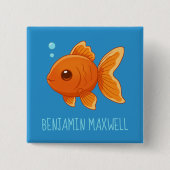 Cute Cartoon Goldfish on Blue Custom Name Button (Vorderseite)