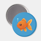 Cute Cartoon Goldfish on Blue Magnet (Vorderseite/Rückseite)
