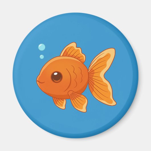 Cute Cartoon Goldfish on Blue Magnet (Vorne)