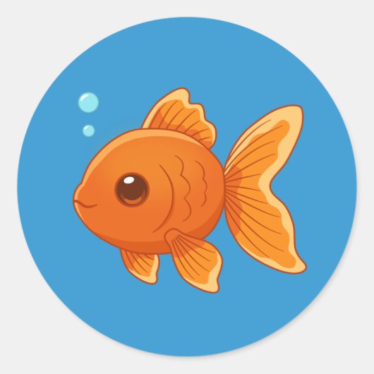 Cute Cartoon Goldfish on Blue Runder Aufkleber (Vorderseite)