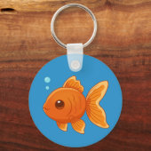 Cute Cartoon Goldfish on Blue Schlüsselanhänger (Vorderseite)