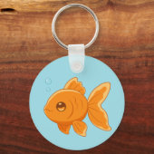 Cute Cartoon Goldfish on Blue Schlüsselanhänger (Vorderseite)