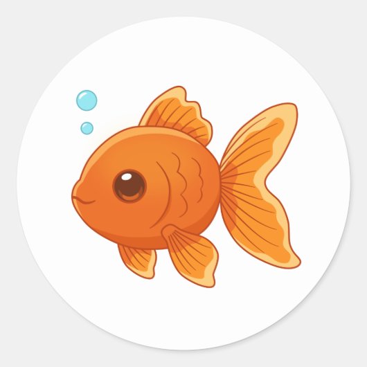 Cute Cartoon Goldfish on White Runder Aufkleber (Vorderseite)