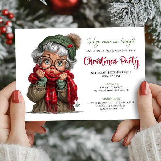 Cute Cartoon Granny Whimsical Holiday Invitation Einladung