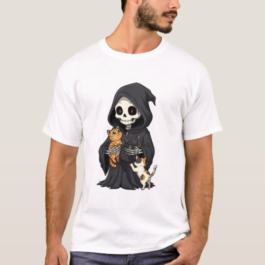 Cute Cartoon Grim Reaper Hugging T-Shirt (Vorderseite)