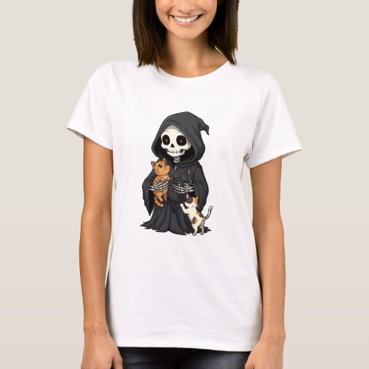 Cute Cartoon Grim Reaper Hugging T-Shirt (Vorderseite)