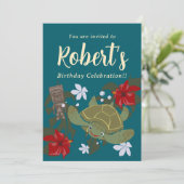 Cute Cartoon Hawaii Sea Turtle Birthday Invitation Einladung (Stehend Vorderseite)