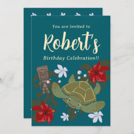 Cute Cartoon Hawaii Sea Turtle Birthday Invitation Einladung