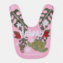 Cute Cartoon Hawaii Sea Turtle Pink Baby Bib
