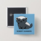 Cute Cartoon Honey Badger Custom Name Blue Button (Vorne & Hinten)