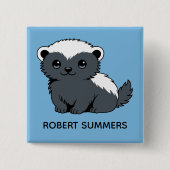 Cute Cartoon Honey Badger Custom Name Blue Button (Vorderseite)