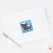 Cute Cartoon Honey Badger Custom Name Blue Quadratischer Aufkleber (Umschlag)