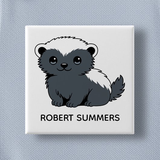 Cute Cartoon Honey Badger Custom Name Button