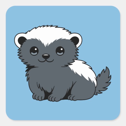 Cute Cartoon Honey Badger on Blue Quadratischer Aufkleber (Vorderseite)