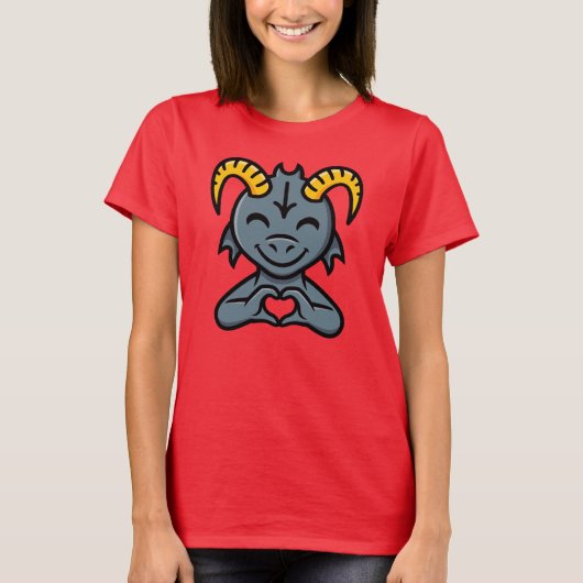 Cute Cartoon Horned Creature Love Heart Sign T-Shirt (Vorderseite)