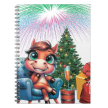 Cute Cartoon Horse New Year's Eve Celebration