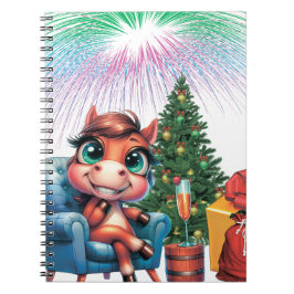 Cute Cartoon Horse New Year's Eve Celebration Notizblock