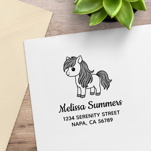 Cute Cartoon Horse Pony Address Gummistempel