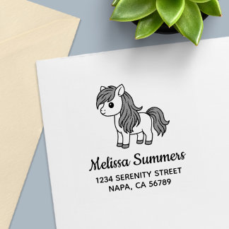 Cute Cartoon Horse Pony Address Permastempel