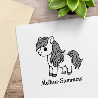 Cute Cartoon Horse Pony Custom Name Gummistempel
