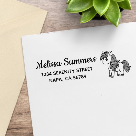 Cute Cartoon Horse Pony Return Address Gummistempel