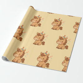 Cute Cartoon Horse with Party Hat Wrapping Paper Geschenkpapier