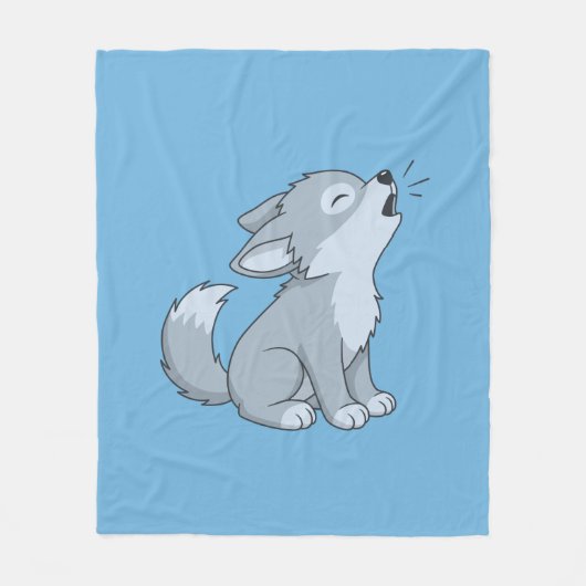 Cute Cartoon Howling Wolf Pup Blue Fleecedecke (Vorderseite)