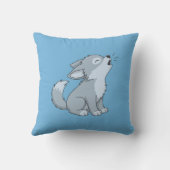Cute Cartoon Howling Wolf Pup Blue Kissen (Rückseite)