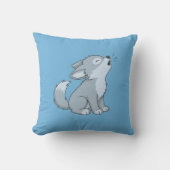 Cute Cartoon Howling Wolf Pup Blue Kissen (Vorderseite)