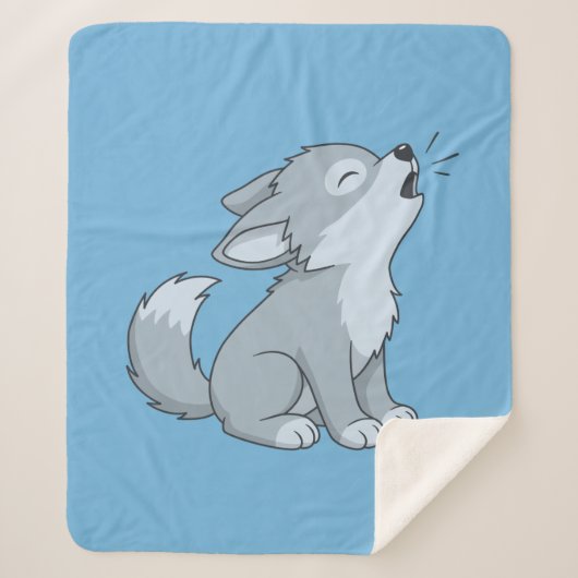 Cute Cartoon Howling Wolf Pup Blue Sherpadecke (Vorderseite)