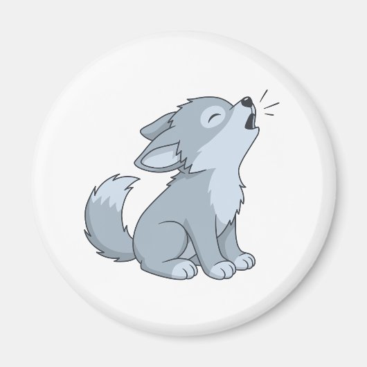 Cute Cartoon Howling Wolf Pup Magnet (Vorne)