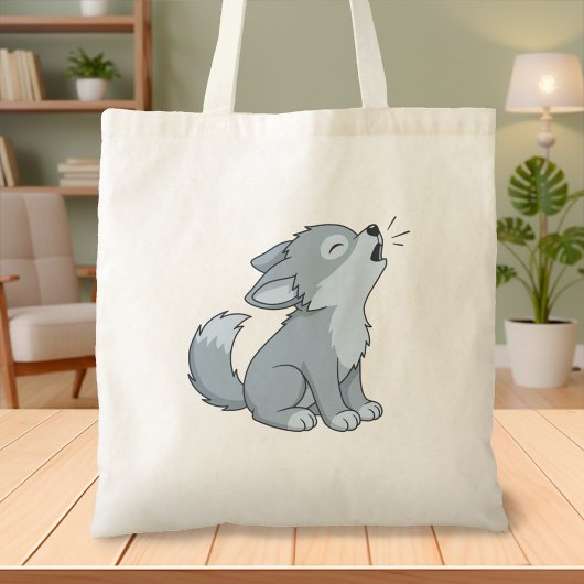 Cute Cartoon Howling Wolf Pup Tragetasche