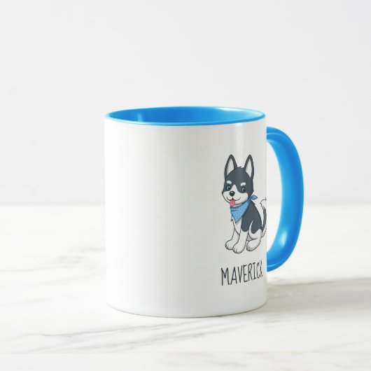 Cute Cartoon Husky Puppy Dog Custom Name Tasse (VorderseiteRechts)