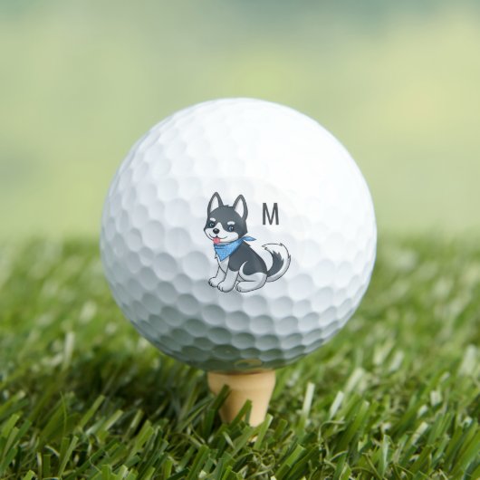 Cute Cartoon Husky Puppy Dog Monogram Initial Golfball (Insitu T-Shirt)