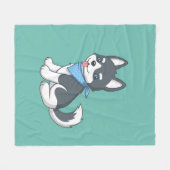 Cute Cartoon Husky Puppy Dog on Green Fleecedecke (Vorderseite (Horizontal))