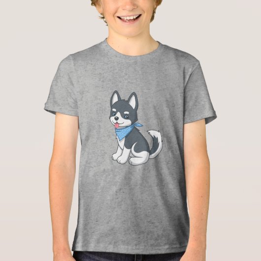 Cute Cartoon Husky Puppy Dog Tri-Blend Shirt (Vorderseite)