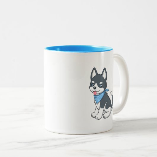 Cute Cartoon Husky Puppy Dog Zweifarbige Tasse (VorderseiteRechts)