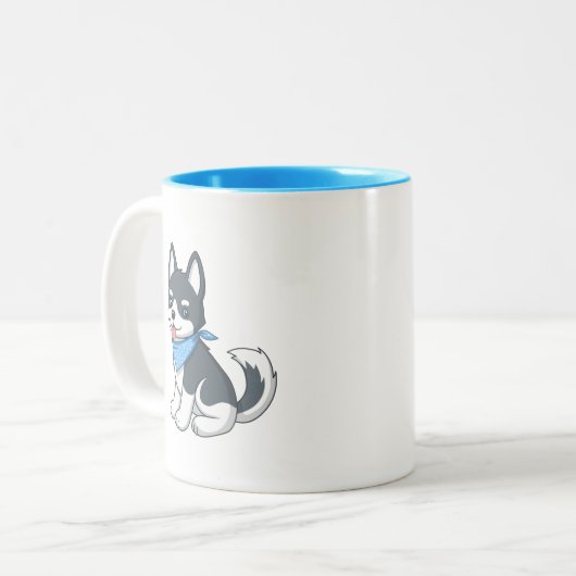 Cute Cartoon Husky Puppy Dog Zweifarbige Tasse (Vorderseite Links)