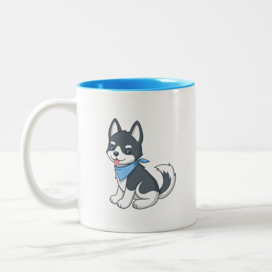 Cute Cartoon Husky Puppy Dog Zweifarbige Tasse (Links)