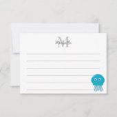 Cute Cartoon Jellyfish Custom Lined Monogram Mitteilungskarte (Vorderseite)