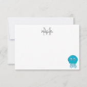 Cute Cartoon Jellyfish Custom Monogram Mitteilungskarte (Vorderseite)